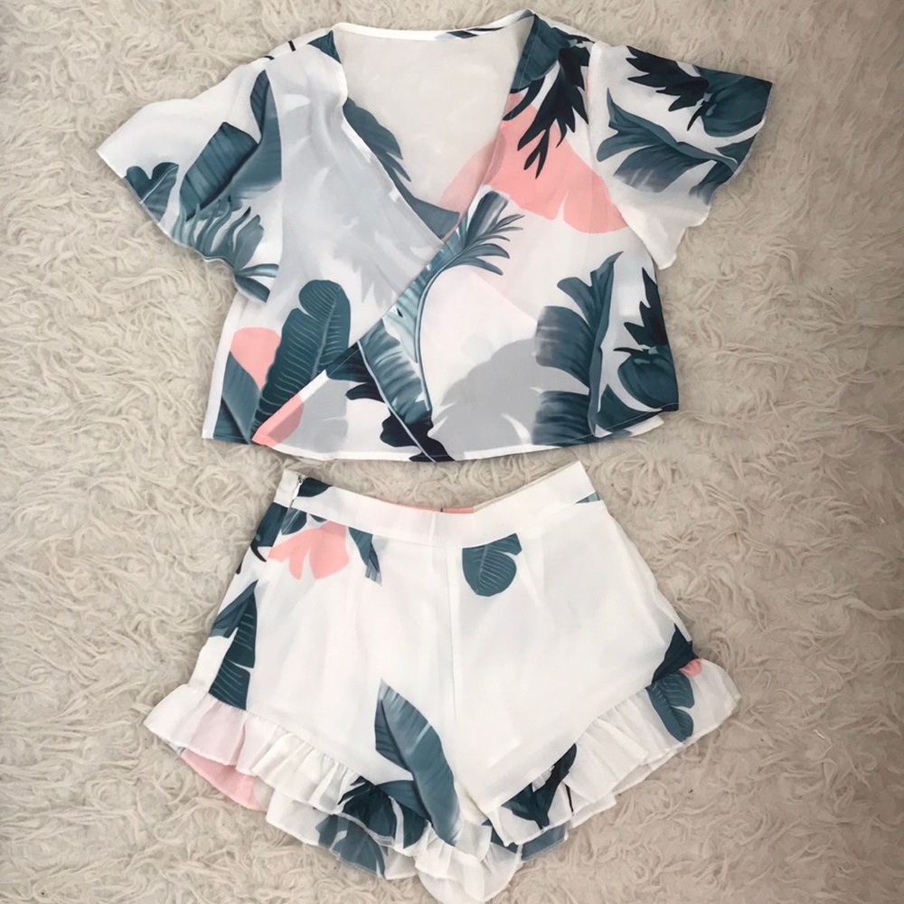Two piece set palm tree jungle print boho